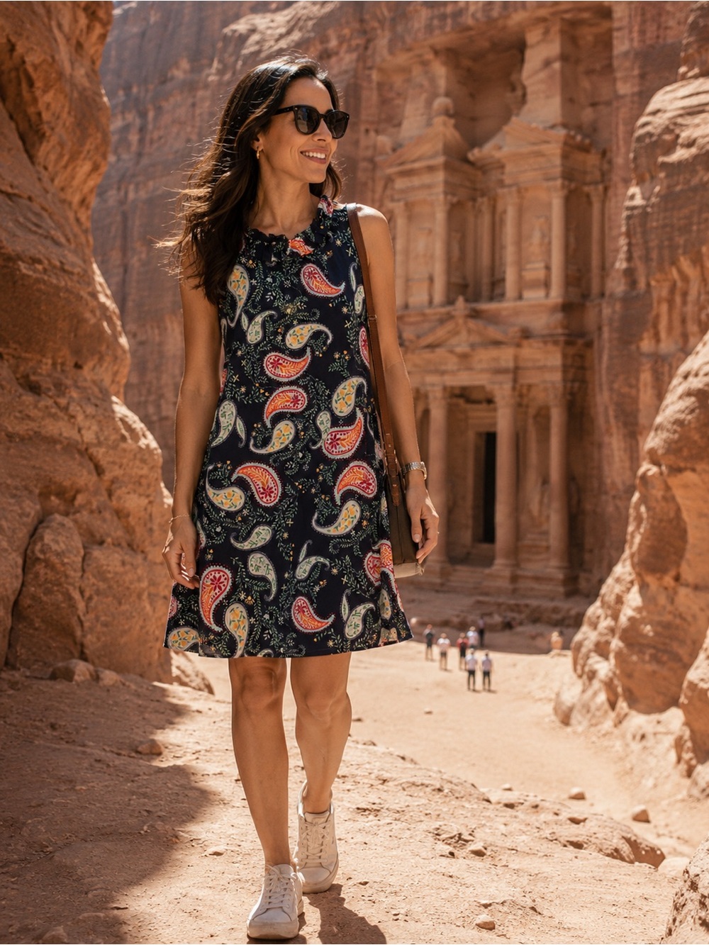 Talbots Navy Paisley Midi Sheath Dress with Pink, Yellow & Green Accents